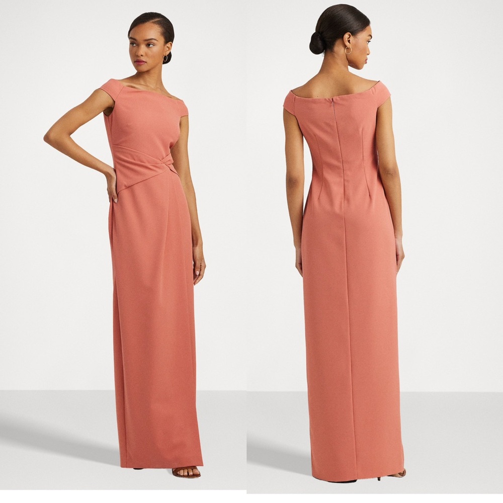 NWT Lauren Ralph Lauren CREPE OFF THE SHOULDER GOWN pink mahogany